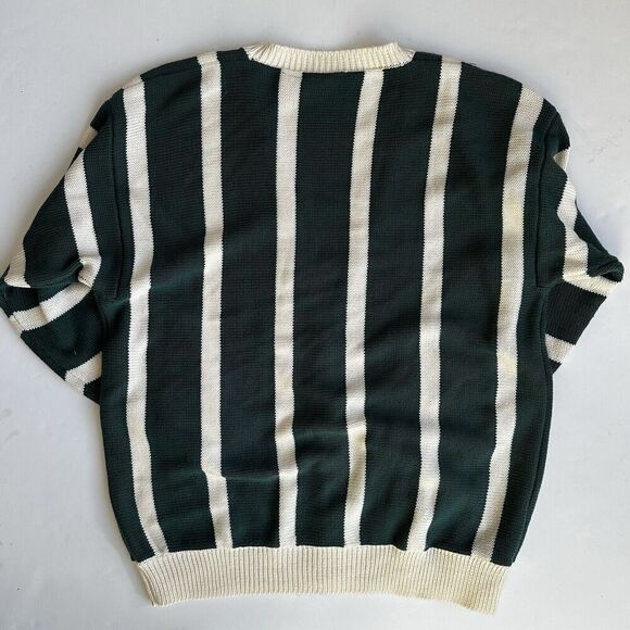 Vintage Suburban Petites Cardigan Sweater Green Cream Stripe Knit Women’s PL - Picture 4 of 9